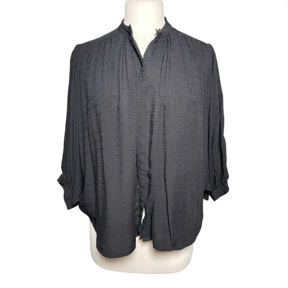 ANTHROPOLOGIE MAEVE Women’s Black Button Up Batwing Jacquard Top